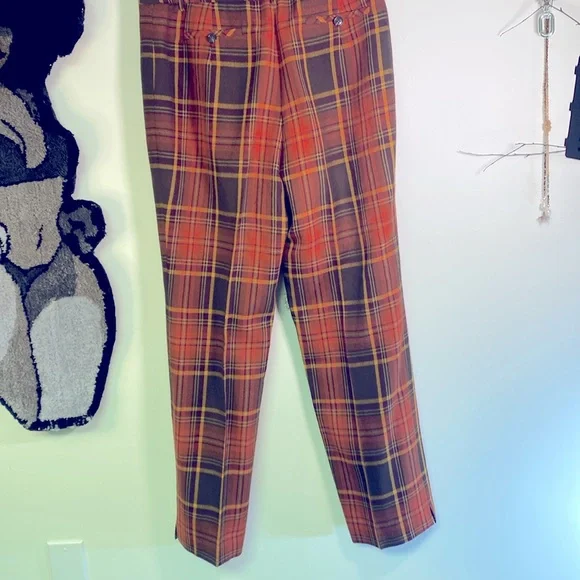 Vintage Cutti Wool Blend Plaid Pants- Brown, Orange, & Yellow Partially Lined. - Picture 4 of 16